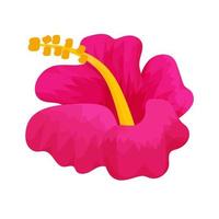 Hibiscus head flower in cartoon style isolated on white background. Hawaiian, tropical, exotic decoration, single object, design element. Vector illustration