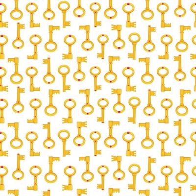 Golden key, medieval antique seamless pattern in cartoon style. Decorative fantasy, vintage ornament. Vector illustration