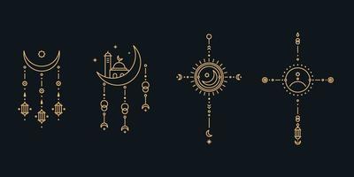 ramadam kareem arte lineal. símbolos lineales boho mínimos. elemento místico celestial. ilustración de arte de línea vectorial. vector