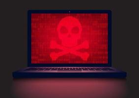 Laptop in the dark with skull and crossbones vector