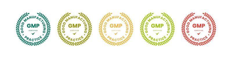 GMP Good Manufacturing Practice certified badge with wreath shape design vector
