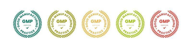 Insignia certificada de buenas prácticas de fabricación gmp con diseño de forma de corona vector