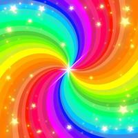Fondo de remolino de arco iris con estrellas. arco iris degradado radial de espiral retorcida. ilustración vectorial. vector