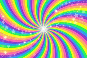 Fondo de remolino de arco iris con estrellas. arco iris degradado radial de espiral retorcida. ilustración vectorial. vector