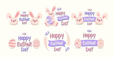 Set of Happy Easter Day Sticker With Bunny and Eggs Pattern