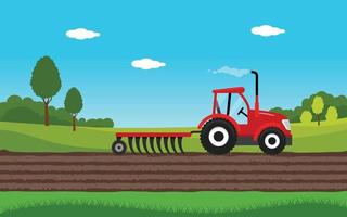 Agriculture and Farming. Agribusiness Tracktor. Rural landscape. Design elements for info graphic, websites and print media. Vector illustration.