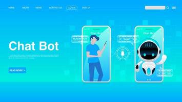 Man Chatting With Chat Bot On Smartphone. Chat Bot Technology and Online Help Center Concept. Vector EPS 10