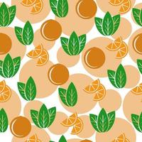 Seamless pattern of bright oranges and circles, juicy fruit slices and whole on a white background vector