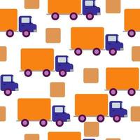 Van truck seamless pattern, delivery car and boxes on white background vector