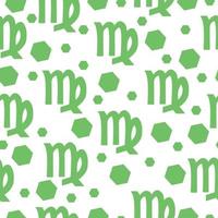 Seamless pattern of green silhouettes of the zodiac sign Virgo and hexagons of different sizes on a white background vector