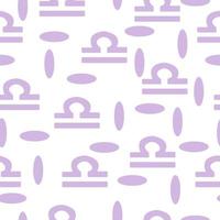 Seamless pattern of purple silhouettes of the zodiac sign Libra and ovals of different sizes on a white background vector