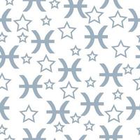 Seamless pattern of gray silhouettes of the Zodiac Sign Pisces and stars of different sizes on a white background vector