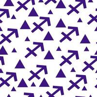 Seamless pattern of blue silhouettes of the zodiac sign Sagittarius and triangles of different sizes on a white background vector