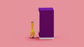 imagens de animação girafa de casal girando usando o estilo de arte voxel incluem uma caixa de brinquedos