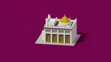 animación de construcción de mezquita giratoria usando estilo voxel. con esquema de color dorado y blanco video