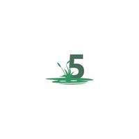 Number 5 behind puddles and grass template vector
