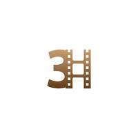 Number 3 with film strip icon logo design template vector