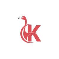 Letter K with flamingo bird icon logo vector