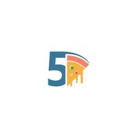 número 5 con vector de logotipo de icono de pizza