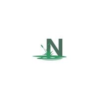 letter N behind puddles and grass template vector