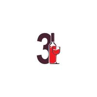 número 3 con vector de logotipo de icono de botella de vino