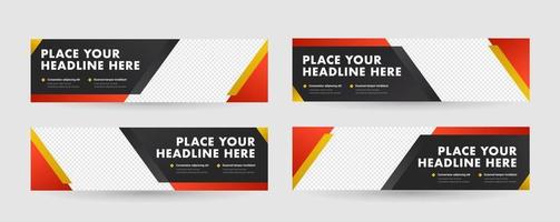 Strong and solid horizontal banner set template. Red and gold background color with stripe line shape. Suitable for social media post, web internet ads and printing advertisements. vector