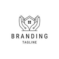 Hand house line logo concept, flat icon design template vector