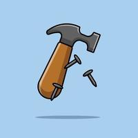 Hammer And Nails Cartoon Vector Icon Illustration. Handyman Tools Icon Concept Isolated Premium Vector. Flat Cartoon Style