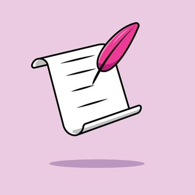 Quill Writing On Paper Cartoon Vector Icon Illustration. Education Object Icon Concept Isolated Premium Vector. Flat Cartoon Style