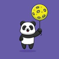 lindo panda flotando con la ilustración del icono del vector de la luna. personaje de dibujos animados de mascota animal. concepto de icono de ciencia aislado. estilo de caricatura plano adecuado para la página de inicio web, pancarta, volante, pegatina, tarjeta