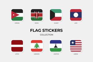 pegatinas de bandera de jordania, kenia, kuwait, laos, letonia, líbano, lesotho, liberia, vector
