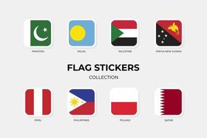 Flag Stickers of Pakistan, Palau, Palestine, Papua New Guinea, Peru, Philippines, Poland, Qatar vector