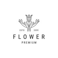 Hand flower line logo concept, flat icon design template vector