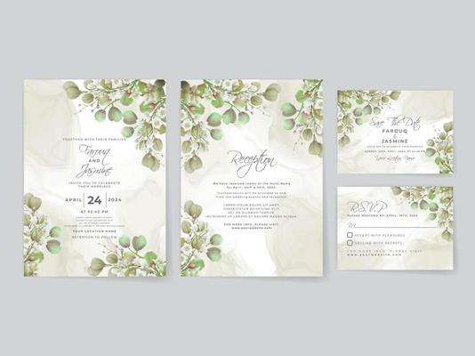 Wedding invitation cards greenery leaves