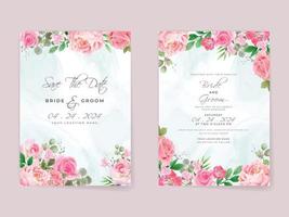 tarjetas de invitación de boda set rosas rosadas vector