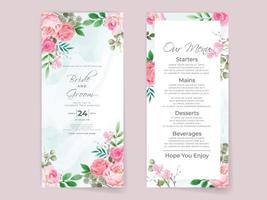 Wedding invitation cards set pink roses vector
