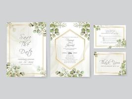 tarjetas de invitación de boda hojas verdes vector