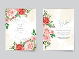 plantilla de tarjeta de invitación de boda de rosas rojas románticas vector