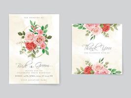 plantilla de tarjeta de invitación de boda de rosas rojas románticas vector