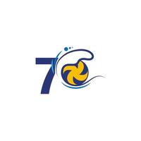 Number 7 logo and volleyball hit into the water waves vector