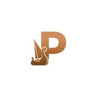 Letter P with logo icon viking sailboat design template vector