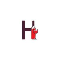 letra h con vector de logotipo de icono de botella de vino