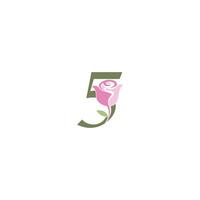 Number 5 with rose icon logo vector template