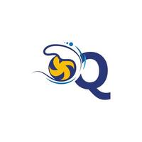 Letter Q logo and volleyball hit into the water waves vector