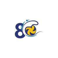 el logotipo número 8 y el voleibol golpean el vector de ondas de agua