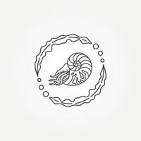 nautilus seashell and seaweed line art icon logo vector