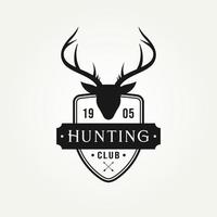 logotipo de caza vintage con logotipo de insignia de cabeza de ciervo vector
