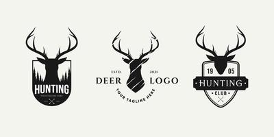 conjunto de diseño de logotipo de insignia de caza de ciervos vintage vector