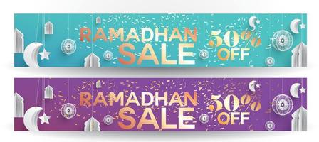 diseño de encabezado o pancarta basado en súper oferta, oferta, venta o descuento, etc. con motivo del mes sagrado musulmán ramadan kareem. eid con estilo de diseño divertido vector