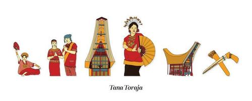 Isolated Torajan South Sulawesi Illustration. Hand drawn Indonesian cultures background vector